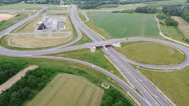 Freeway overpass bridge with moving vehicles