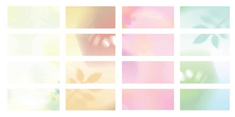 Set of abstract pastel gradient backgrounds with subtle floral and leaf patterns. © Ahmad