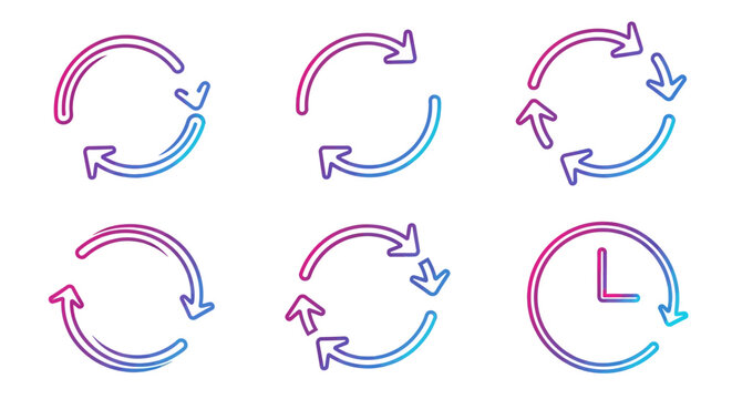 Cycle Arrows and Clock Icons: Refresh, Repeat, Reload, Time Management Concepts