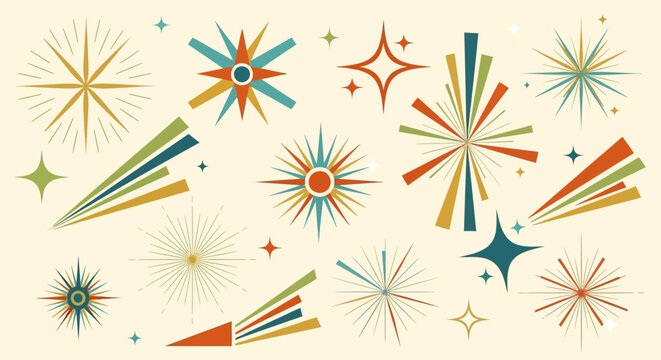 Retro Starbursts and Geometric Shapes - Mid-Century Modern Graphic Elements