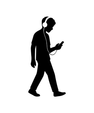 Man walking and listening to music on smartphone