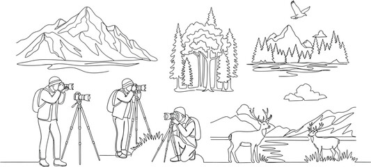 Obraz premium hikers and mountain landscape sketches