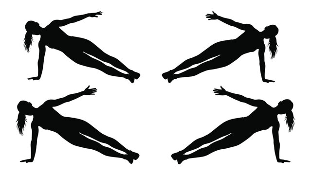 Silhouette illustrations demonstrating different variations of a side plank exercise
