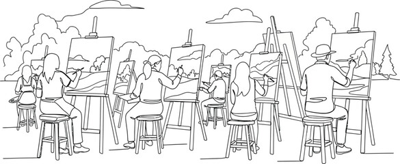 Obraz premium people sitting at tables outdoors