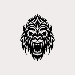 Tribal snarling gorilla head vector illustration © Diky