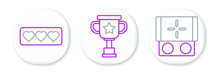 Set line Portable video game console, Like and heart and Award cup icon. Vector © Oksana
