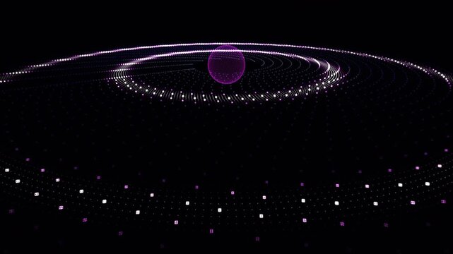 Macro-scale edge computing network executing a decentralized, ultra-low-latency data caching protocol. Massive central core surrounded by orbiting satellite nodes. Ideal for cloud infrastructure conte