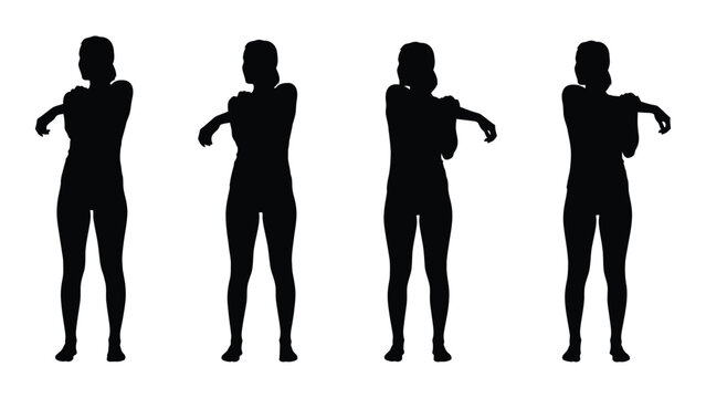 Four silhouetted figures of women in dynamic sequential poses high quality