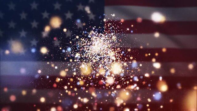 American flag with sparkling particles background