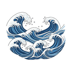 Fototapeta premium Stylized Ocean Waves Illustration - Japanese Art Style