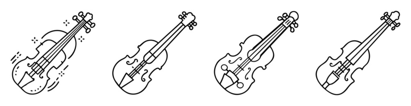 Group of four violin outlines in various styles on white background