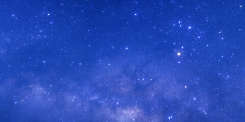 Fototapeta premium Night sky space background, Starry universe in dark blue sky, Milky way galaxy with stardust field in deep universe.