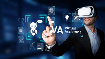 Obraz premium Modern Virtual Assistant Technology with Artificial Intelligence and Augmented Reality Interaction in Business Environment Gluon.
