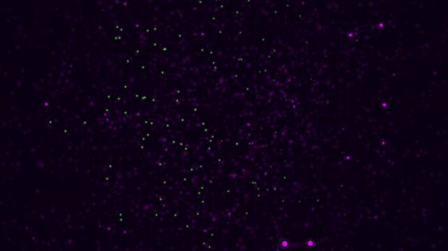 Micro-scale neon magenta particle mesh reconnects in a fluid void, flashing lime green as neural algorithms form consensus. Designed for AI and cloud infrastructure content. Premium 4K system visual.
