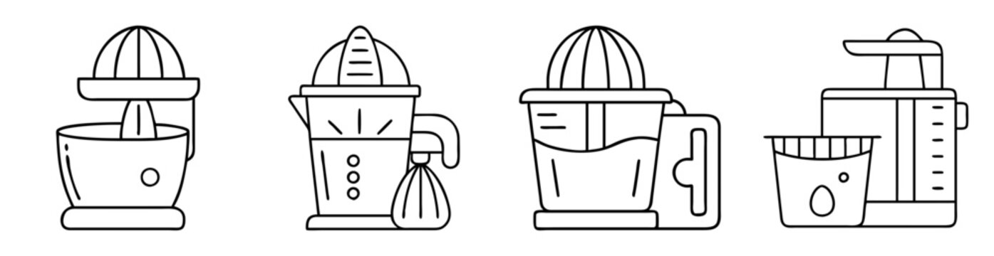 Four juicer icons showing different styles of fruit and vegetable juicing