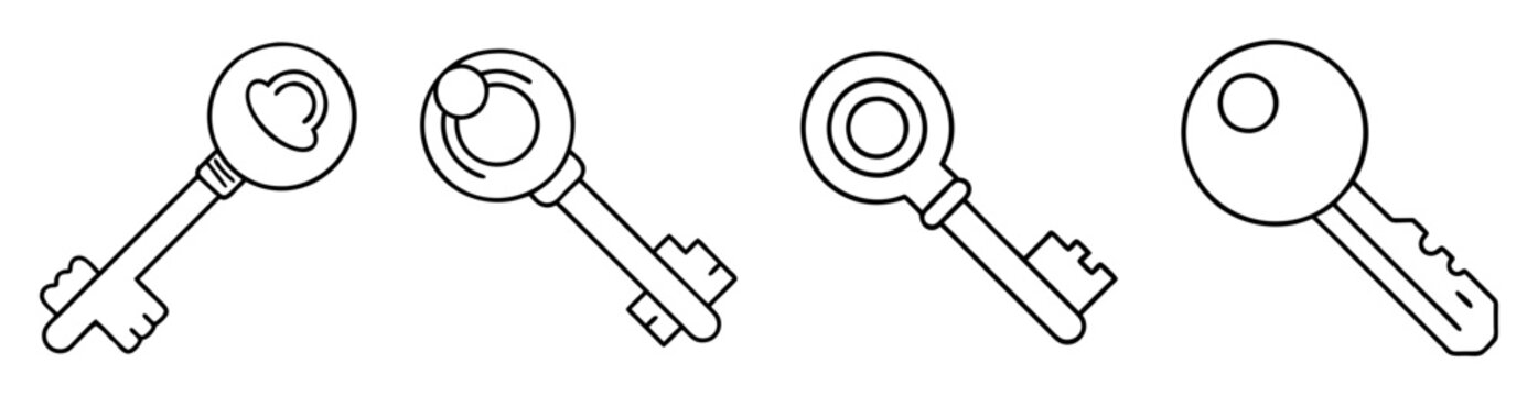 Four different line drawing styles of keys with circle handles