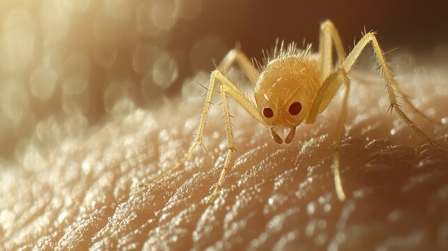 Close-up macro shot of a fly on human skin. Possible use educational materials for biology