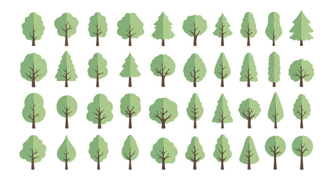 Set of 40 Flat Design Green Tree Vector Icons