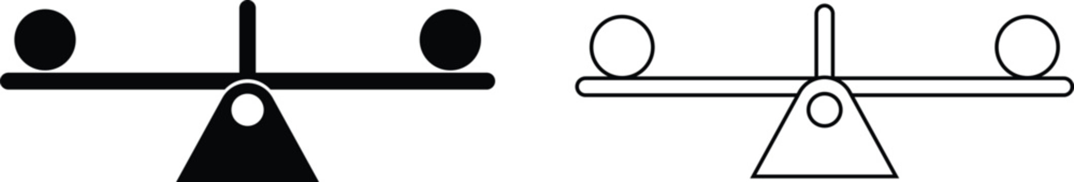 Balance swing icons set in flat and line styles. Playground seesaw vectors illustration suitable for web and mobile application showing balance and childhood fun isolated on transparent background.