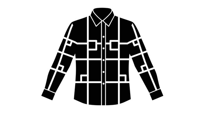 Stylized black shirt with white geometric pattern and button-up front