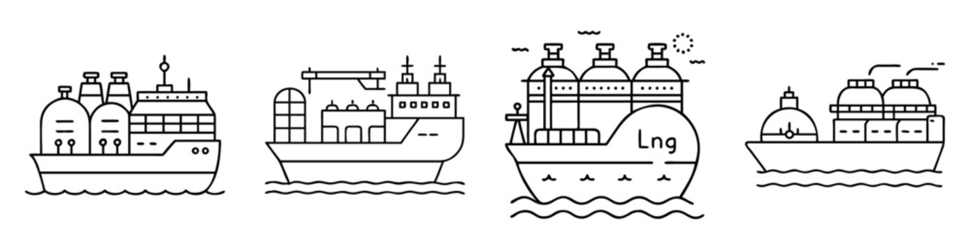 Different Types of Merchant Ships in Black and White Line Art Style