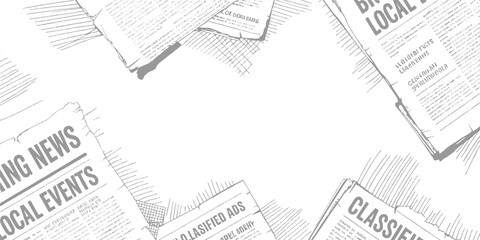 Obraz premium Vintage newspaper pages with headlines breaking news local events and classified ads
