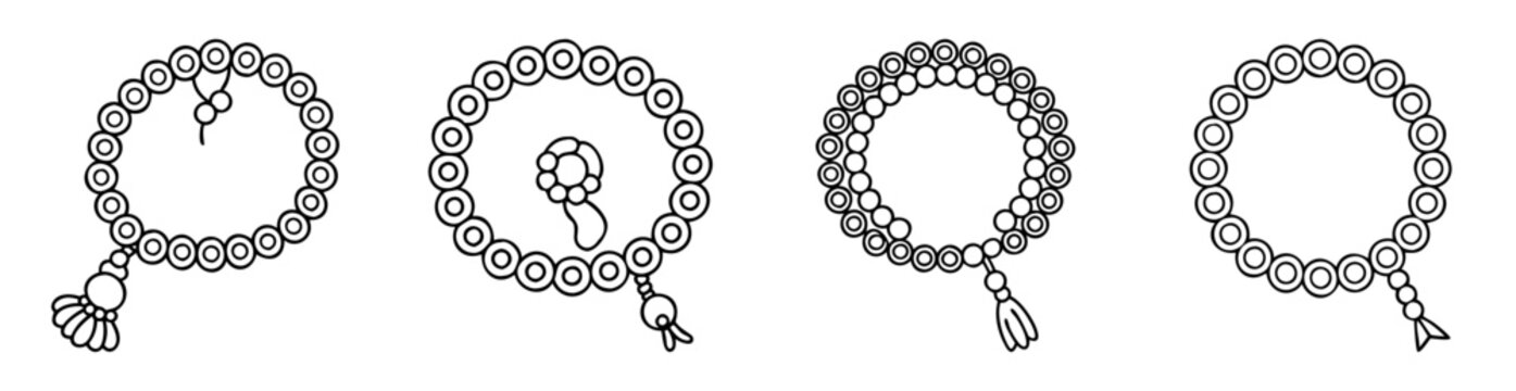 Vector image illustration depicting a set of Islamic prayer beads or tasbihs