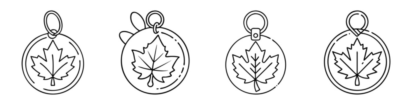 Four maple leaf pendants, each featuring a different design and bail style