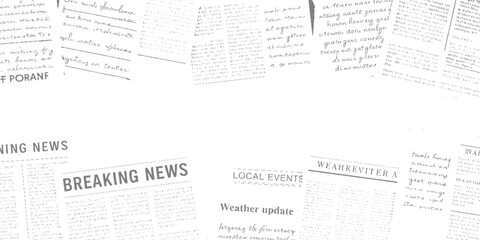 Fototapeta premium Newspaper pages with headlines breaking news local events weather update and handwritten text writing