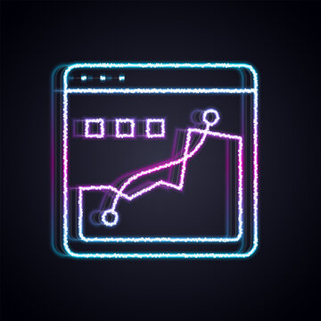 Glowing neon line Histogram graph photography icon isolated on black background. Vector