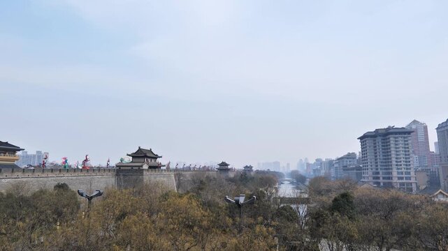 Xian city wall in China. The fortifications of Xi'an in Shaanxi, represent one of the oldest, largest, and best preserved Chinese city walls