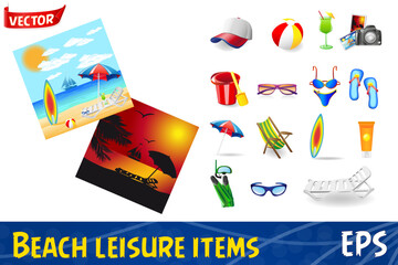 icons set for rest on a sun sea and beach cartoon stock vector illustration © kontur-vid