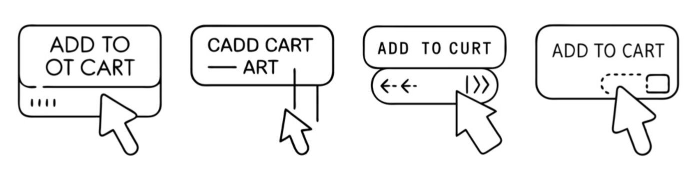 Illustration of four add to cart buttons with mouse pointers clicking them