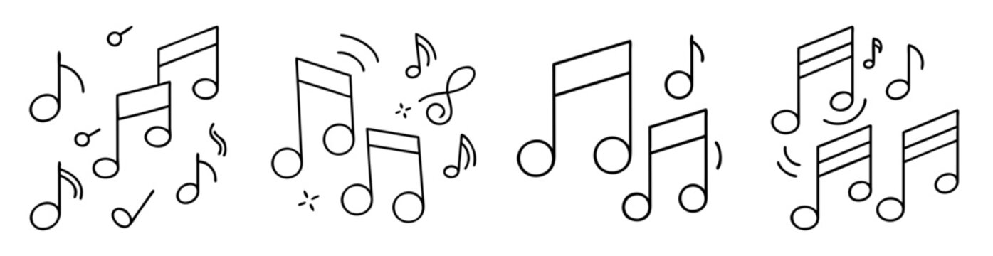 Collection of Line Art Music Notes and Symbols on a White Background