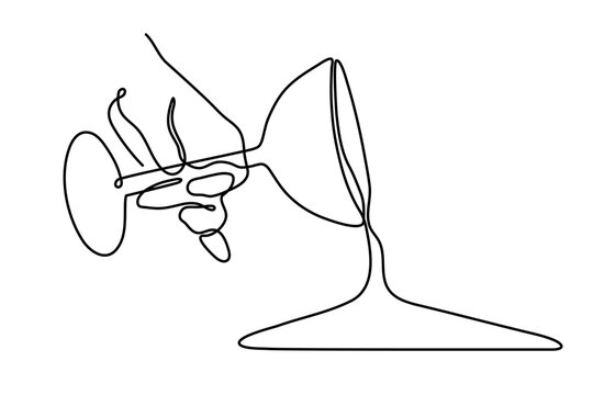 Hand pours alcohol from a glass one line art, hand drawn Dry January non-alcoholic healthy month continuous drawing contour. Stop drinking abstinence concept. Editable stroke. Isolated. Vector