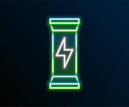 Glowing neon line Sports nutrition bodybuilding proteine power drink and food icon isolated on black background. Colorful outline concept. Vector