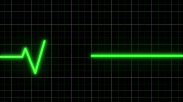 Heartbeat flatline green neon with Textured Effect on Black Background electrocardiogram pulse