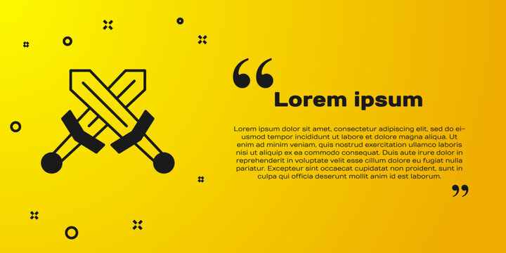 Black Crossed medieval sword icon isolated on yellow background. Medieval weapon. Vector