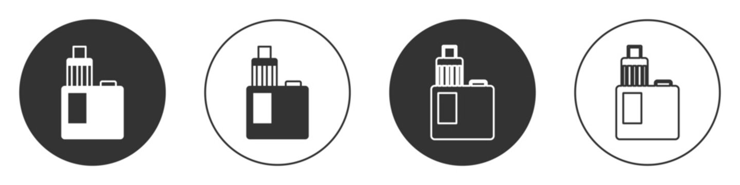Black Vape mod device icon isolated on white background. Vape smoking tool. Vaporizer Device. Circle button. Vector