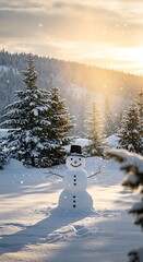 Fototapeta premium Golden Hour Snowman