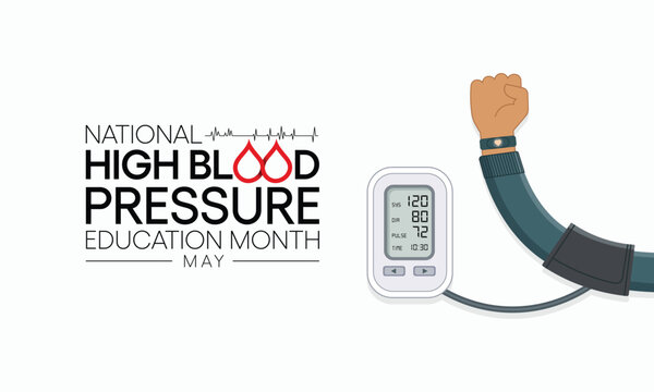 High Blood pressure (HBP) education month is observed every year in May. it is also called hypertension. vector illustration