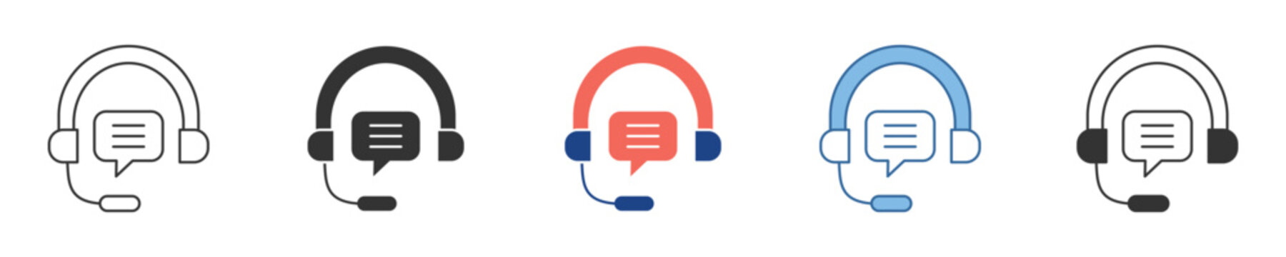 Diverse collection of customer service headset icons with speech bubbles, ideal for representing online assistance, dedicated support, and effective communication solutions