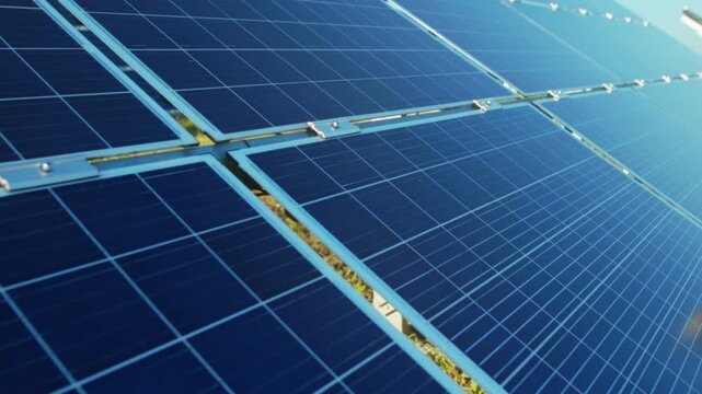 Closeup of solar technology components, Intricate details of photovoltaic cells and wiring captured clearly