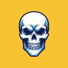 Obraz premium Scary Skull Illustration with Blue and White Tones on Yellow Background
