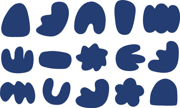 set random shape dark blue color hand drawn doodle illustration