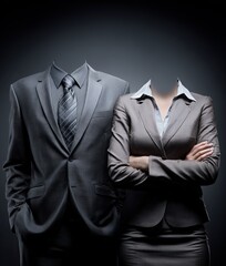 Business people without heads in a conceptual corporate scene.