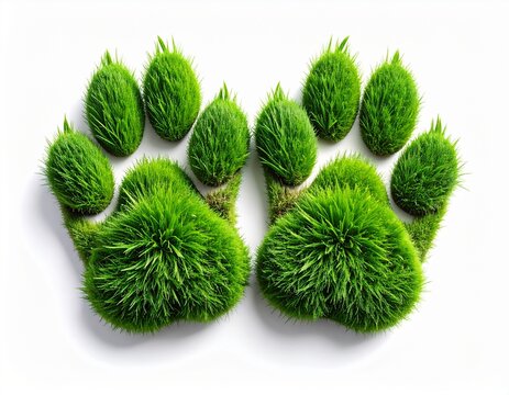 Gr&uuml;ner Pfotenabdruck einer Katze aus Gras &ndash; Nachhaltigkeitskonzept (CO2-Fu&szlig;abdruck)