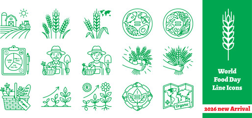 Fototapeta premium World Food Day Line Icons – Agriculture and Nutrition