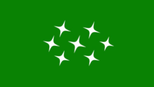 Glitter sparkle twinkling stars, cartoon blinking white star effects, astronomy, galaxy, glowing trail lights, retro, doodle, vector shine, smooth animation on green screen chroma key background.4K