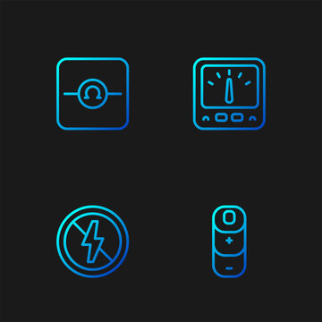 Set line Battery charge, No lightning, Ohmmeter and Ampere meter, multimeter. Gradient color icons. Vector